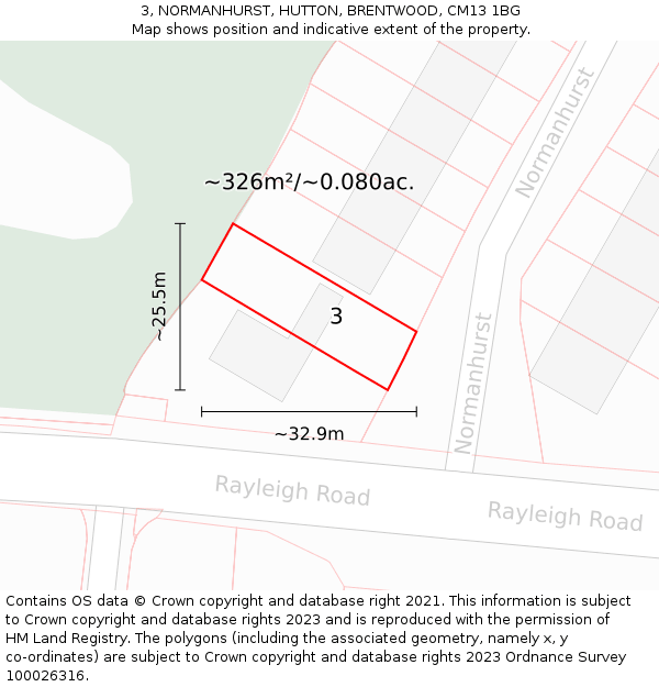 3, NORMANHURST, HUTTON, BRENTWOOD, CM13 1BG: Plot and title map