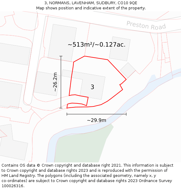3, NORMANS, LAVENHAM, SUDBURY, CO10 9QE: Plot and title map