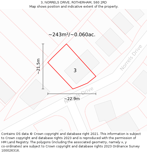 3, NORRELS DRIVE, ROTHERHAM, S60 2RD: Plot and title map