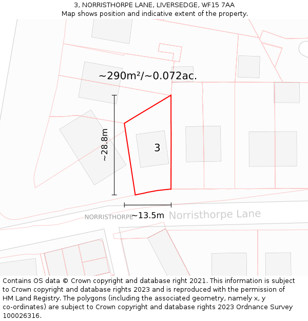 3, NORRISTHORPE LANE, LIVERSEDGE, WF15 7AA: Plot and title map