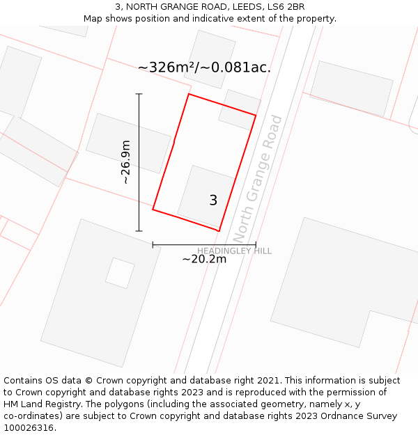 3, NORTH GRANGE ROAD, LEEDS, LS6 2BR: Plot and title map