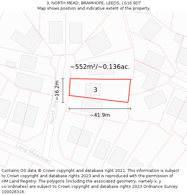 3, NORTH MEAD, BRAMHOPE, LEEDS, LS16 9DT: Plot and title map