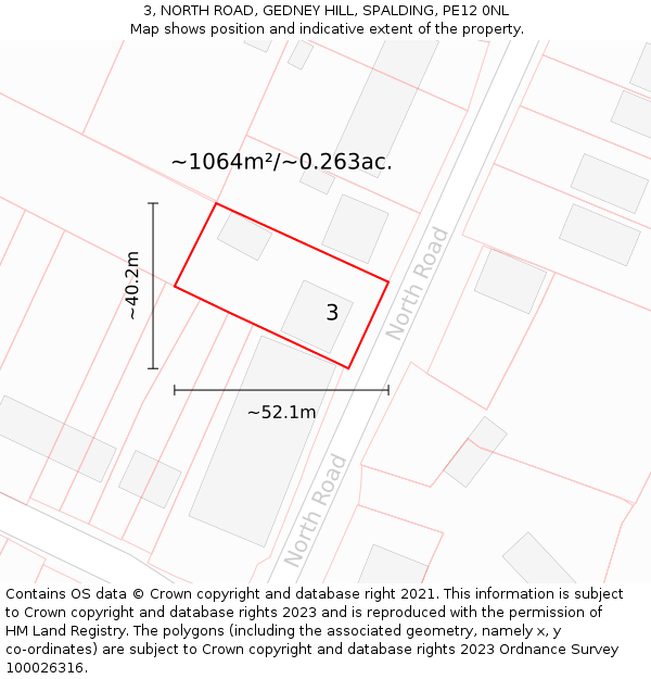 3, NORTH ROAD, GEDNEY HILL, SPALDING, PE12 0NL: Plot and title map