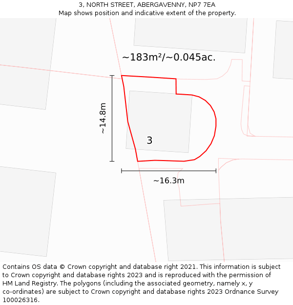 3, NORTH STREET, ABERGAVENNY, NP7 7EA: Plot and title map