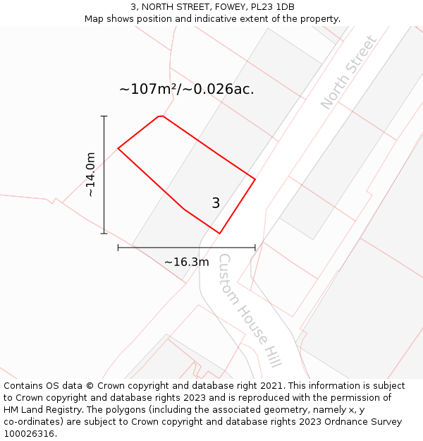 3, NORTH STREET, FOWEY, PL23 1DB: Plot and title map