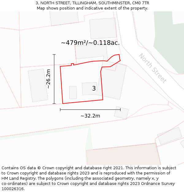 3, NORTH STREET, TILLINGHAM, SOUTHMINSTER, CM0 7TR: Plot and title map