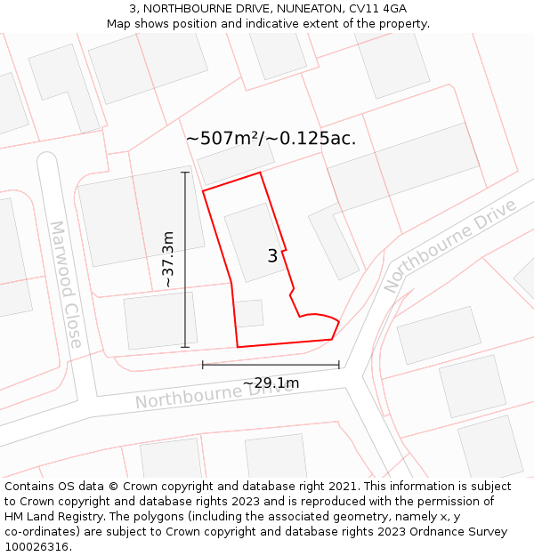 3, NORTHBOURNE DRIVE, NUNEATON, CV11 4GA: Plot and title map