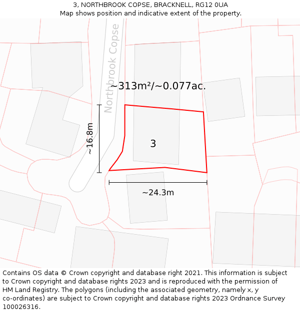 3, NORTHBROOK COPSE, BRACKNELL, RG12 0UA: Plot and title map