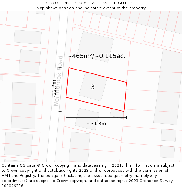 3, NORTHBROOK ROAD, ALDERSHOT, GU11 3HE: Plot and title map