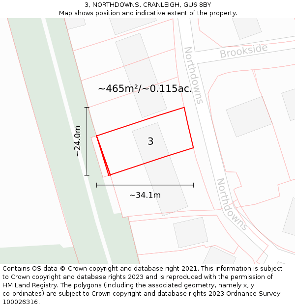 3, NORTHDOWNS, CRANLEIGH, GU6 8BY: Plot and title map