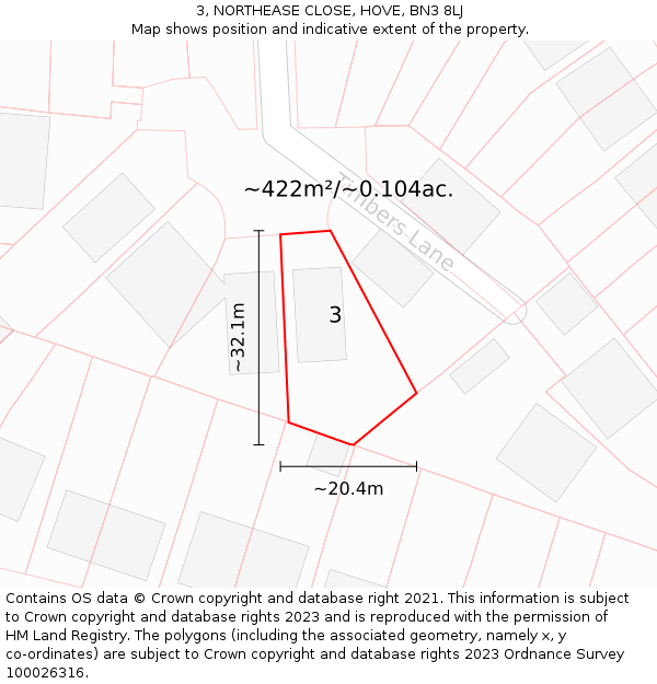 3, NORTHEASE CLOSE, HOVE, BN3 8LJ: Plot and title map