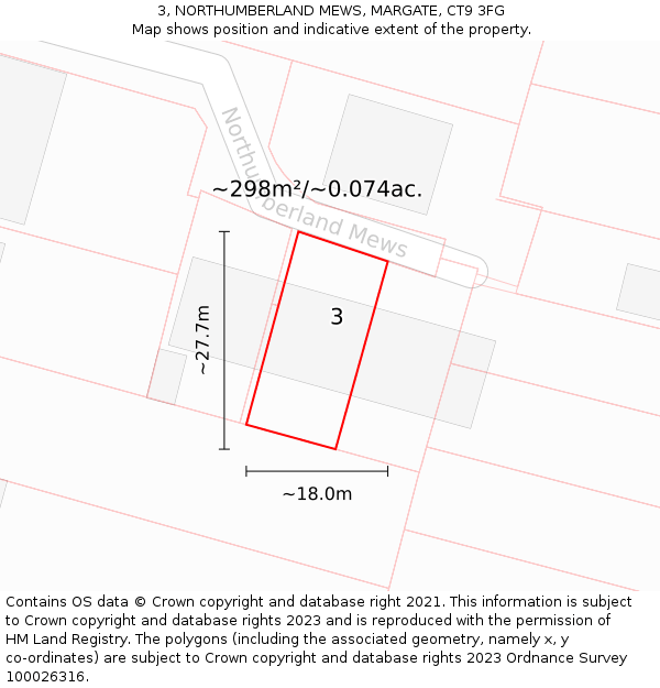 3, NORTHUMBERLAND MEWS, MARGATE, CT9 3FG: Plot and title map