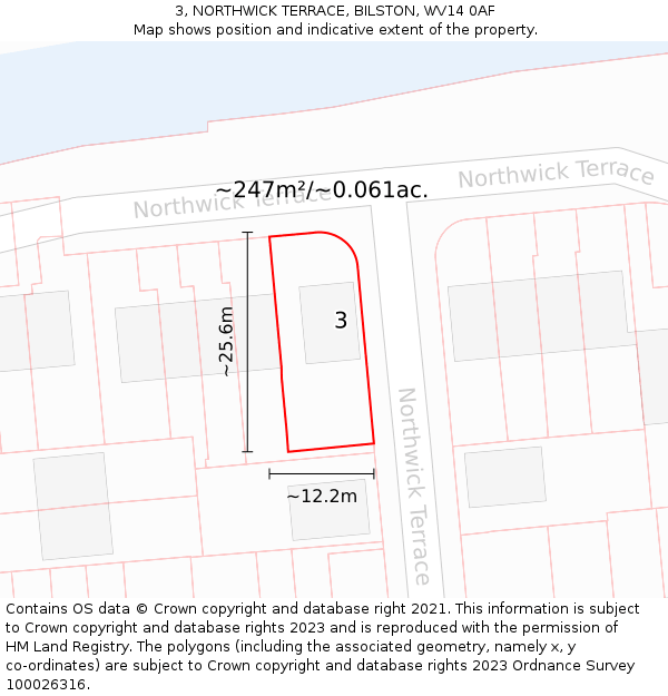 3, NORTHWICK TERRACE, BILSTON, WV14 0AF: Plot and title map