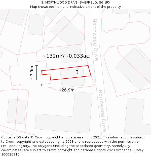 3, NORTHWOOD DRIVE, SHEFFIELD, S6 1RX: Plot and title map