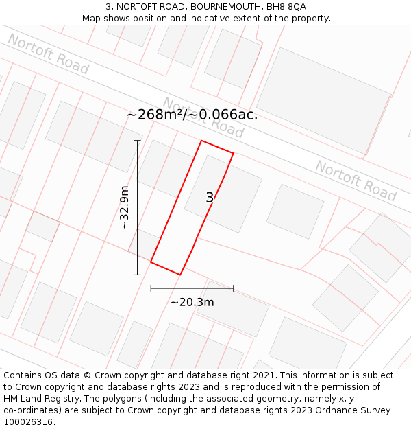 3, NORTOFT ROAD, BOURNEMOUTH, BH8 8QA: Plot and title map