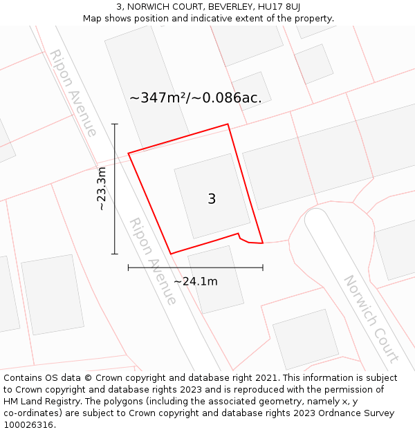 3, NORWICH COURT, BEVERLEY, HU17 8UJ: Plot and title map