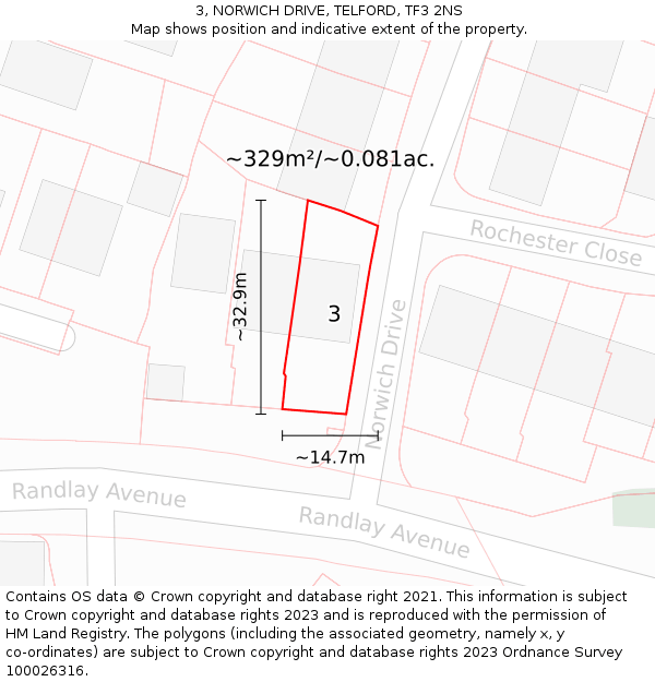 3, NORWICH DRIVE, TELFORD, TF3 2NS: Plot and title map