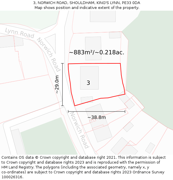 3, NORWICH ROAD, SHOULDHAM, KING'S LYNN, PE33 0DA: Plot and title map