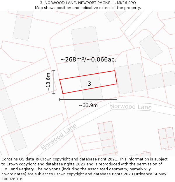 3, NORWOOD LANE, NEWPORT PAGNELL, MK16 0PQ: Plot and title map