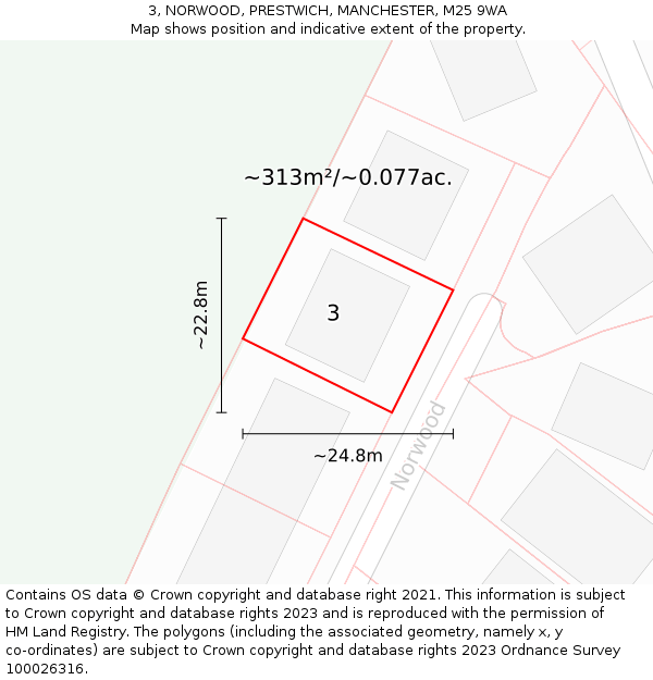 3, NORWOOD, PRESTWICH, MANCHESTER, M25 9WA: Plot and title map