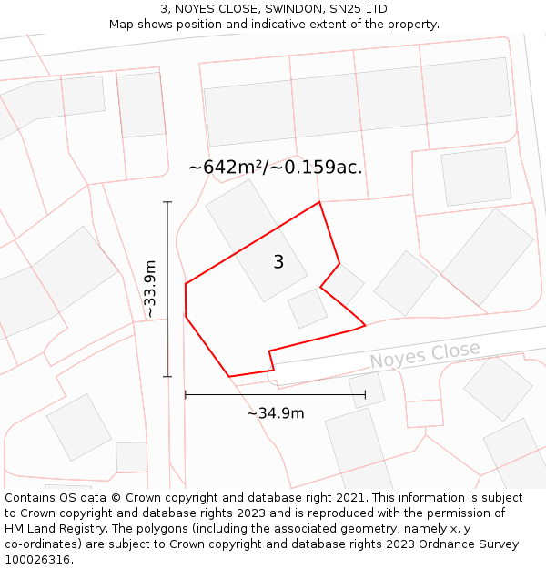 3, NOYES CLOSE, SWINDON, SN25 1TD: Plot and title map