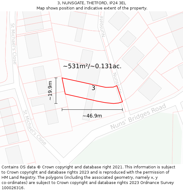 3, NUNSGATE, THETFORD, IP24 3EL: Plot and title map