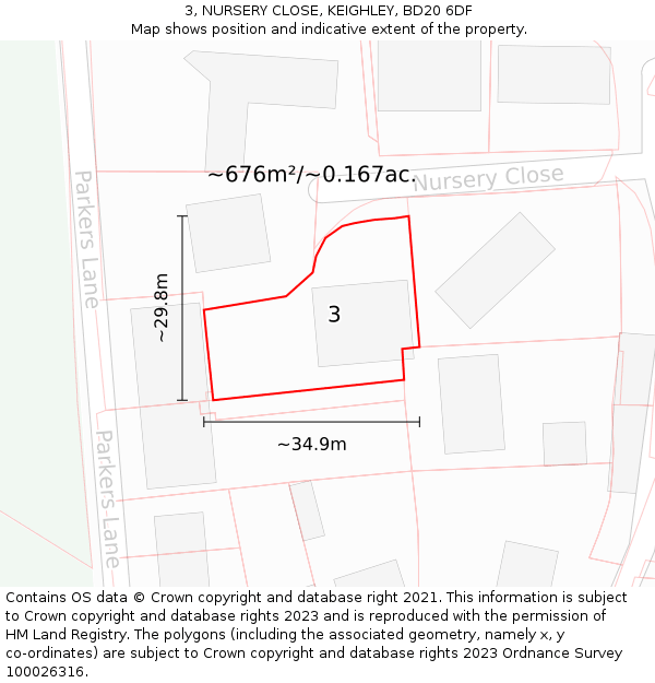 3, NURSERY CLOSE, KEIGHLEY, BD20 6DF: Plot and title map