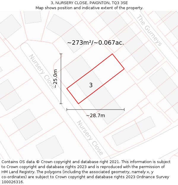 3, NURSERY CLOSE, PAIGNTON, TQ3 3SE: Plot and title map