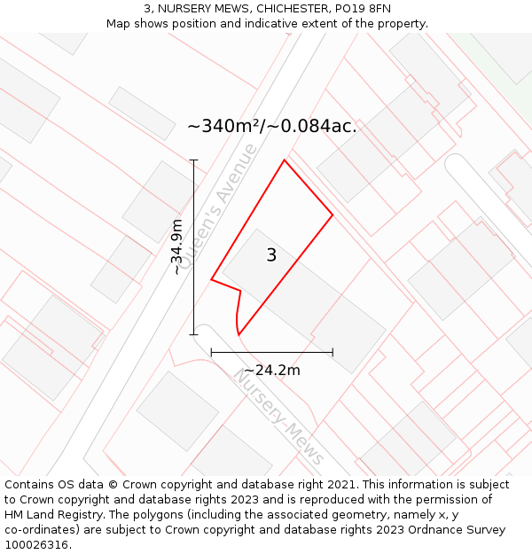 3, NURSERY MEWS, CHICHESTER, PO19 8FN: Plot and title map