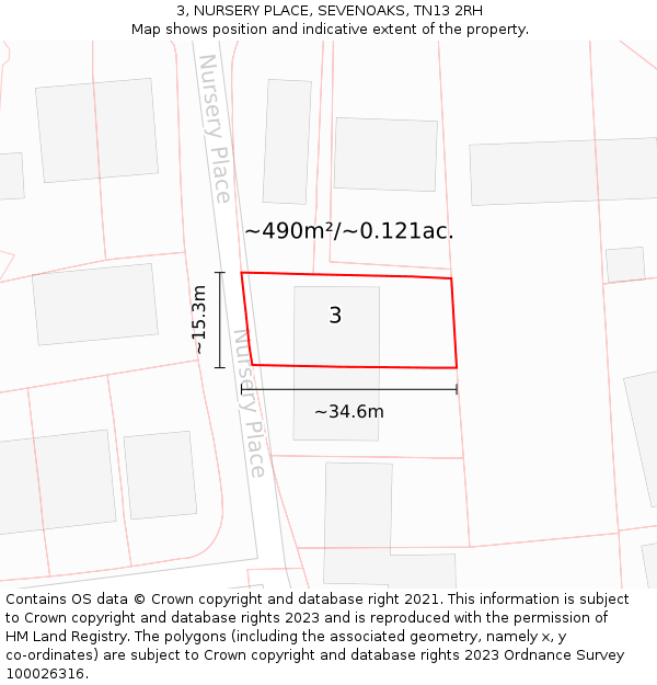 3, NURSERY PLACE, SEVENOAKS, TN13 2RH: Plot and title map