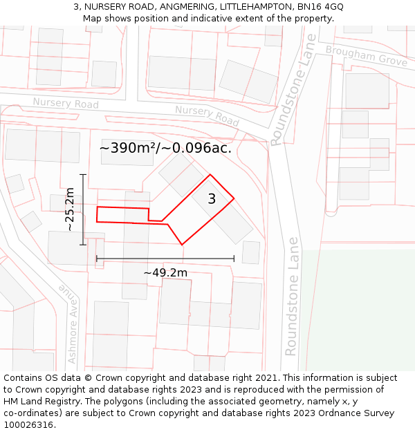 3, NURSERY ROAD, ANGMERING, LITTLEHAMPTON, BN16 4GQ: Plot and title map