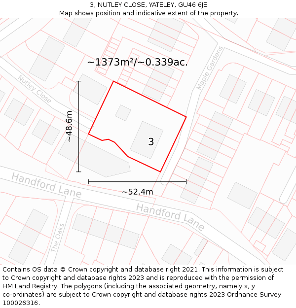 3, NUTLEY CLOSE, YATELEY, GU46 6JE: Plot and title map