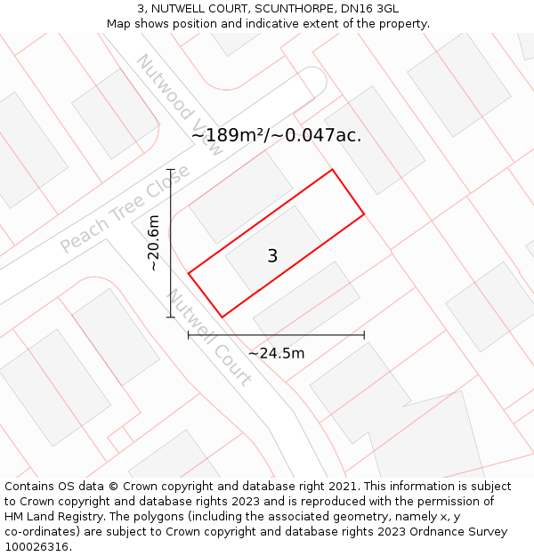 3, NUTWELL COURT, SCUNTHORPE, DN16 3GL: Plot and title map