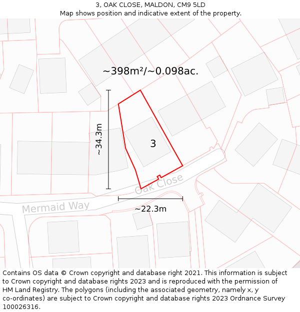 3, OAK CLOSE, MALDON, CM9 5LD: Plot and title map