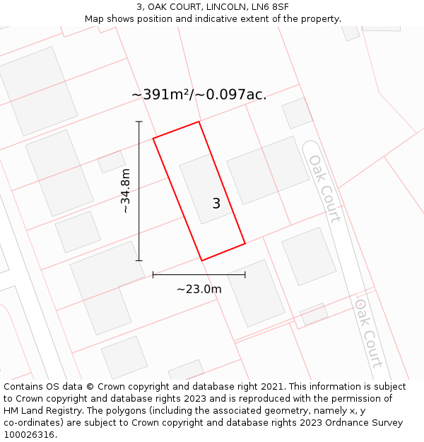 3, OAK COURT, LINCOLN, LN6 8SF: Plot and title map