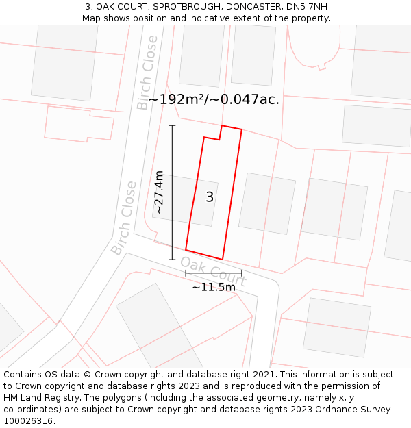 3, OAK COURT, SPROTBROUGH, DONCASTER, DN5 7NH: Plot and title map