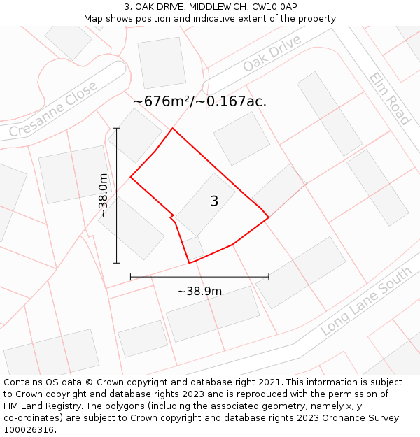 3, OAK DRIVE, MIDDLEWICH, CW10 0AP: Plot and title map