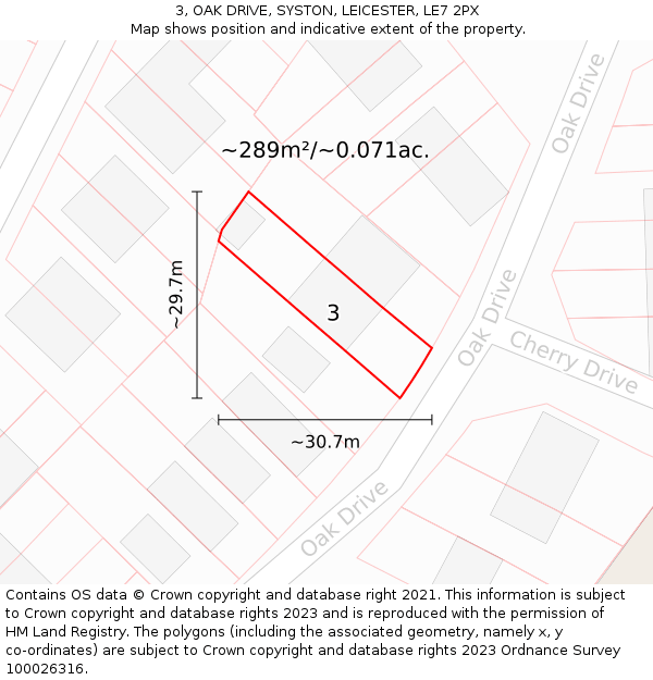 3, OAK DRIVE, SYSTON, LEICESTER, LE7 2PX: Plot and title map