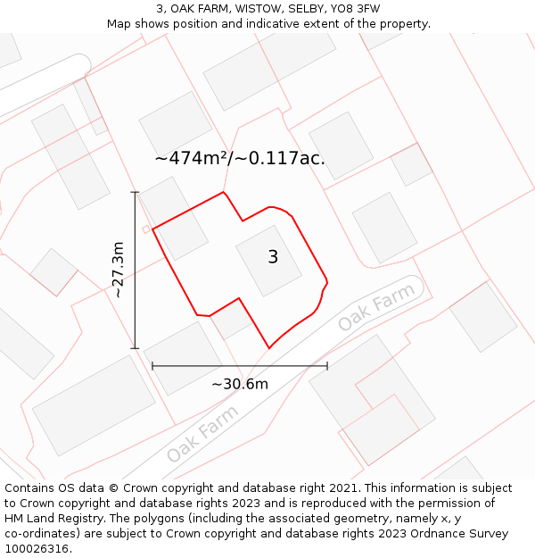 3, OAK FARM, WISTOW, SELBY, YO8 3FW: Plot and title map