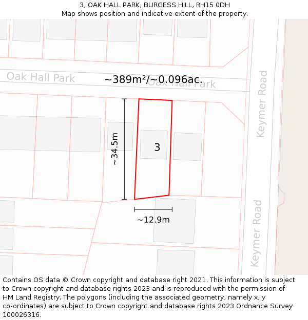 3, OAK HALL PARK, BURGESS HILL, RH15 0DH: Plot and title map