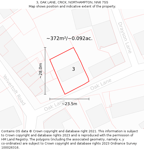 3, OAK LANE, CRICK, NORTHAMPTON, NN6 7SS: Plot and title map