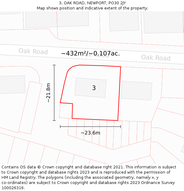 3, OAK ROAD, NEWPORT, PO30 2JY: Plot and title map