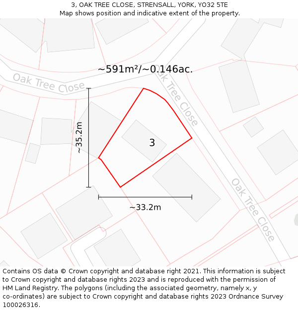 3, OAK TREE CLOSE, STRENSALL, YORK, YO32 5TE: Plot and title map