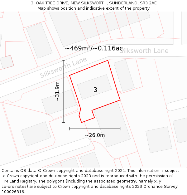 3, OAK TREE DRIVE, NEW SILKSWORTH, SUNDERLAND, SR3 2AE: Plot and title map
