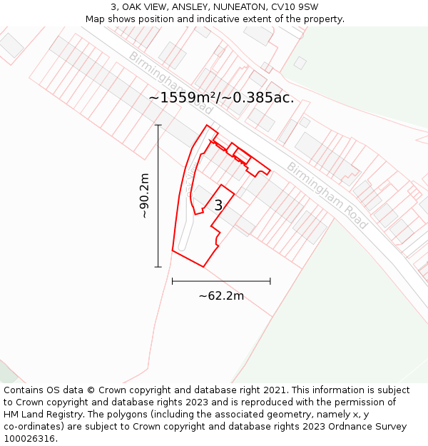 3, OAK VIEW, ANSLEY, NUNEATON, CV10 9SW: Plot and title map