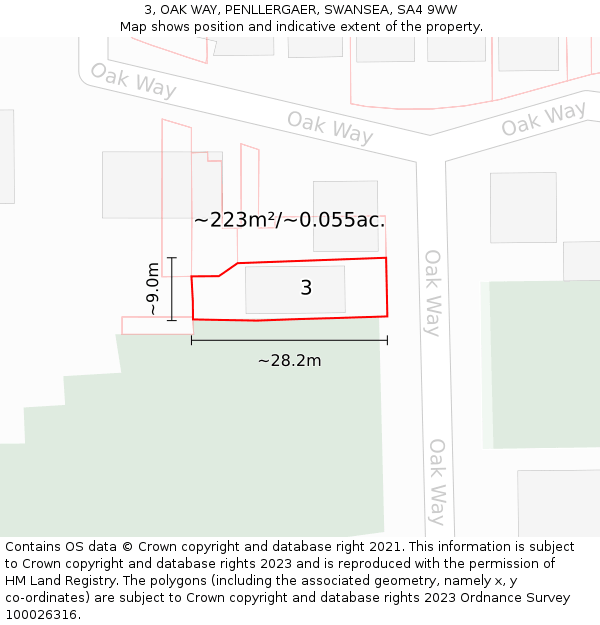 3, OAK WAY, PENLLERGAER, SWANSEA, SA4 9WW: Plot and title map