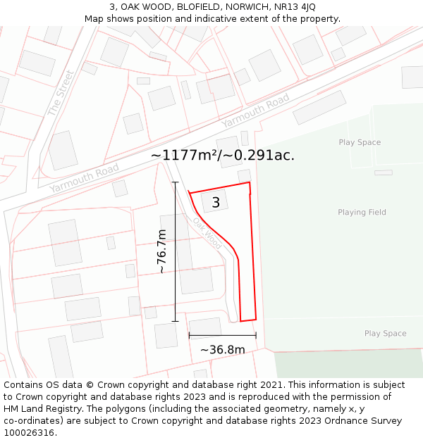 3, OAK WOOD, BLOFIELD, NORWICH, NR13 4JQ: Plot and title map