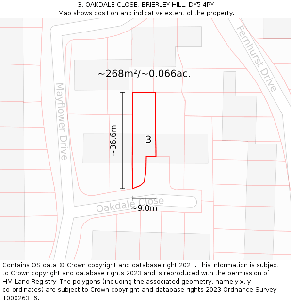 3, OAKDALE CLOSE, BRIERLEY HILL, DY5 4PY: Plot and title map