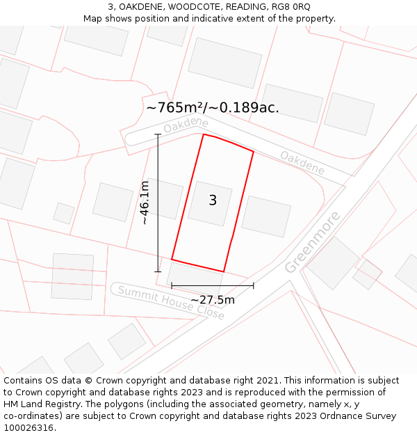 3, OAKDENE, WOODCOTE, READING, RG8 0RQ: Plot and title map