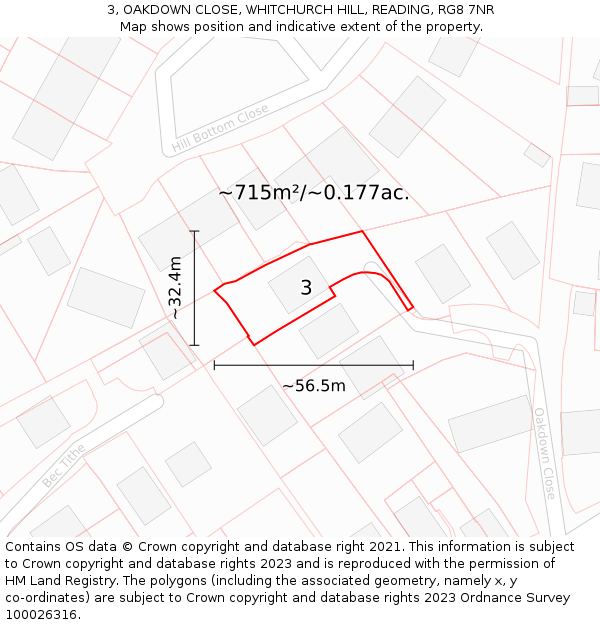 3, OAKDOWN CLOSE, WHITCHURCH HILL, READING, RG8 7NR: Plot and title map
